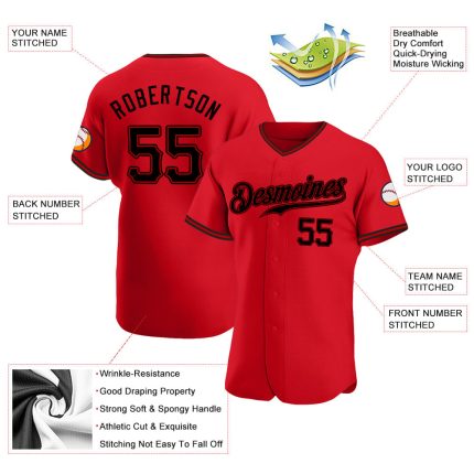 Personalized Red Black Authentic Softball Jersey Team Custom Name and Number