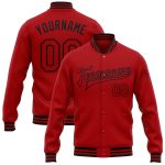 Personalized Red Black Bomber Full-Snap Varsity Letterman Jacket Team Custom Name and Number
