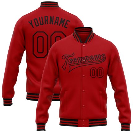 Personalized Red Black Bomber Full-Snap Varsity Letterman Jacket Team Custom Name and Number