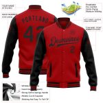 Personalized Red Black Bomber Full-Snap Varsity Letterman Two Tone Jacket Team Custom Name and Number