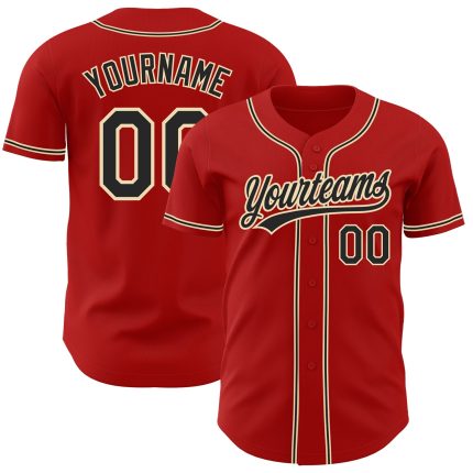 Personalized Red Black-City Cream Authentic Baseball Jersey