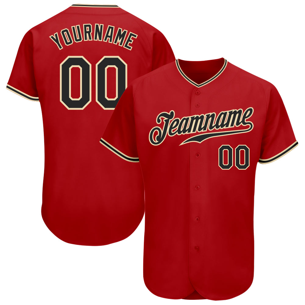 Personalized Red Black-City Cream Authentic Baseball Jersey Team Custom Name and Number