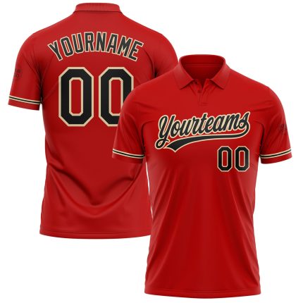 Personalized Red Black-City Cream Performance Vapor Golf Polo Shirt Team Custom Name and Number
