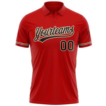 Personalized Red Black-City Cream Performance Vapor Golf Polo Shirt Team Custom Name and Number