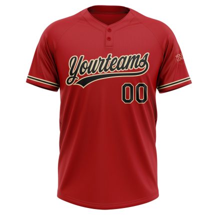 Personalized Red Black-City Cream Two-Button Unisex Softball Jersey Team Custom Name and Number