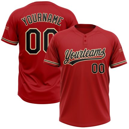 Personalized Red Black-City Cream Two-Button Unisex Softball Jersey Team Custom Name and Number