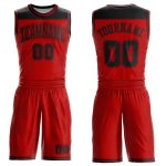 Personalized Red Black Color Block Round Neck Sublimation Basketball Suit Jersey