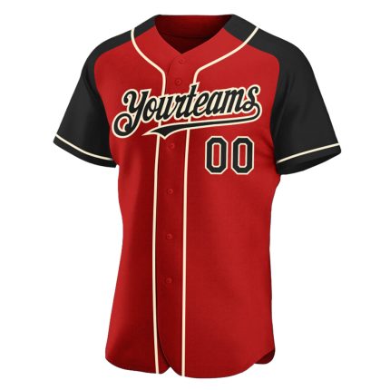 Personalized Red Black-Cream Authentic Raglan Sleeves Baseball Jersey Team Custom Name and Number