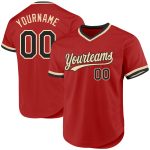 Personalized Red Black-Cream Authentic Throwback Baseball Jersey Team Custom Name and Number