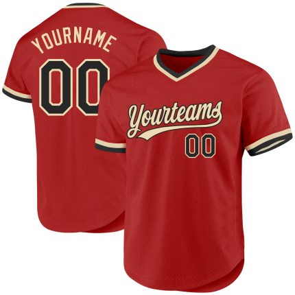 Personalized Red Black-Cream Authentic Throwback Baseball Jersey Team Custom Name and Number