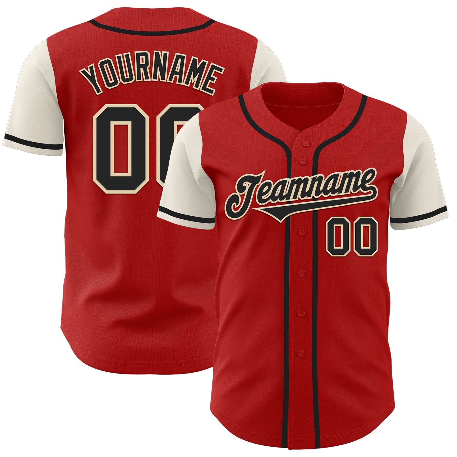 Personalized Red Black-Cream Authentic Two Tone Baseball Jersey Team Custom Name and Number