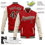 Personalized Red Black-Cream Bomber Full-Snap Varsity Letterman Two Tone Jacket Team Custom Name and Number