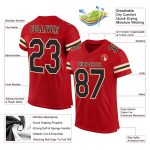 Personalized Red Black-Cream Mesh Authentic Football Jersey Team Custom Name and Number
