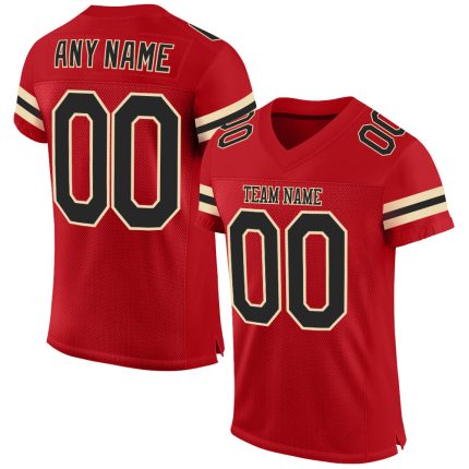 Personalized Red Black-Cream Mesh Authentic Football Jersey Team Custom Name and Number
