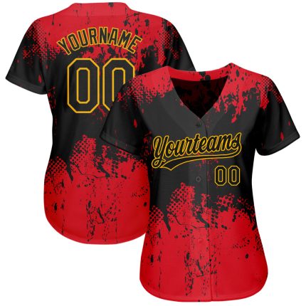 Personalized Red Black-Gold 3D Pattern Design Authentic Baseball Jersey Team Custom Name and Number