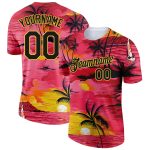 Personalized Red Black-Gold 3D Pattern Design Sun Beach Hawaii Palm Trees Performance T-Shirt Team Custom Name and Number