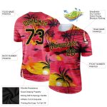 Personalized Red Black-Gold 3D Pattern Design Sun Beach Hawaii Palm Trees Performance T-Shirt Team Custom Name and Number
