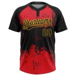 Personalized Red Black-Gold 3D Pattern Two-Button Unisex Softball Jersey Team Custom Name and Number
