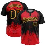 Personalized Red Black-Gold 3D Pattern Two-Button Unisex Softball Jersey Team Custom Name and Number