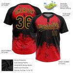 Personalized Red Black-Gold 3D Pattern Two-Button Unisex Softball Jersey Team Custom Name and Number