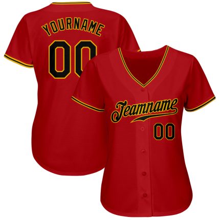 Personalized Red Black-Gold Authentic Baseball Jersey