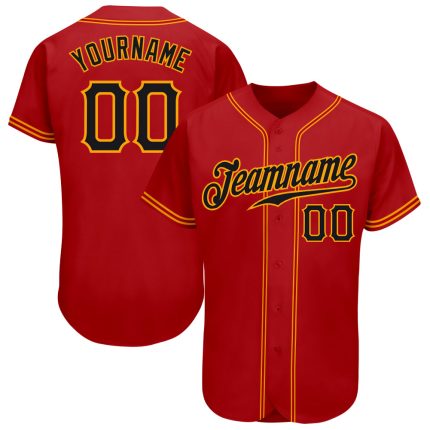 Personalized Red Black-Gold Authentic Baseball Jersey Team Custom Name and Number