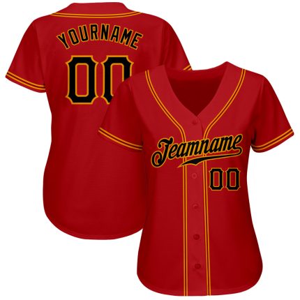 Personalized Red Black-Gold Authentic Baseball Jersey Team Custom Name and Number