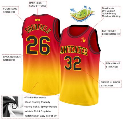 Personalized Red Black-Gold Authentic Fade Fashion Basketball Jersey Team Custom Name and Number