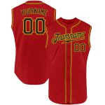 Personalized Red Black-Gold Authentic Sleeveless Baseball Jersey Team Custom Name and Number