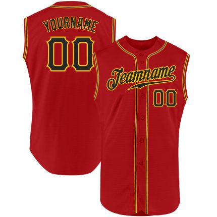 Personalized Red Black-Gold Authentic Sleeveless Baseball Jersey Team Custom Name and Number