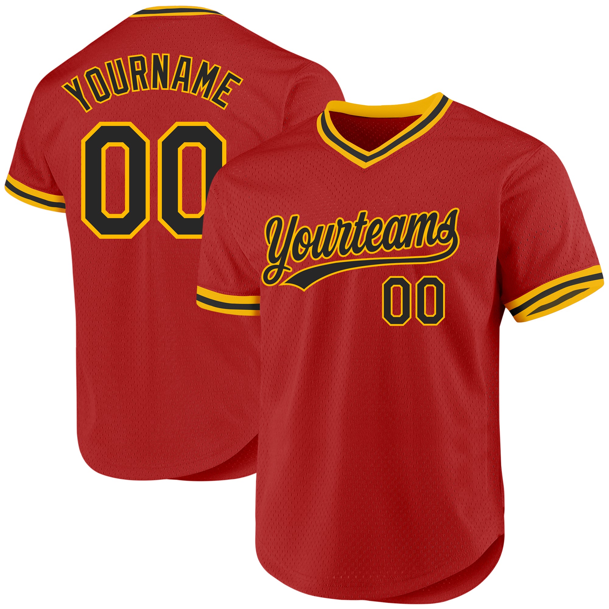 Personalized Red Black-Gold Authentic Throwback Baseball Jersey Team Custom Name and Number