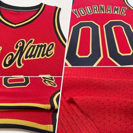 Personalized Red Black-Gold Authentic Throwback Basketball Jersey