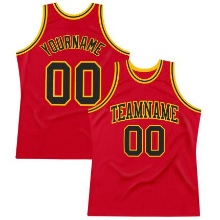 Personalized Red Black-Gold Authentic Throwback Basketball Jersey Team Custom Name and Number