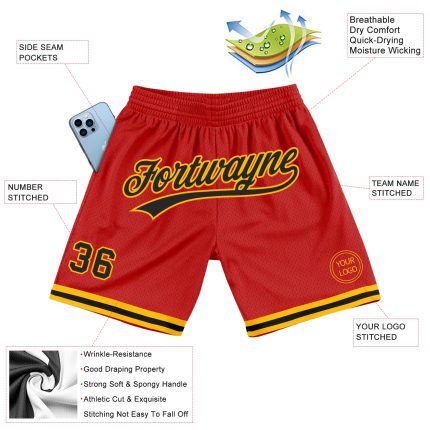 Personalized Red Black-Gold Authentic Throwback Basketball Shorts