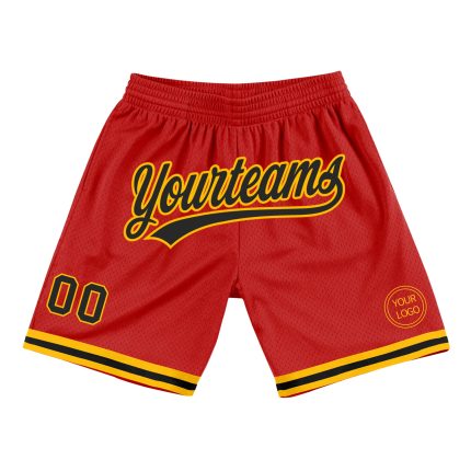 Personalized Red Black-Gold Authentic Throwback Basketball Shorts