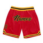Personalized Red Black-Gold Authentic Throwback Basketball Shorts Team Custom Name and Number