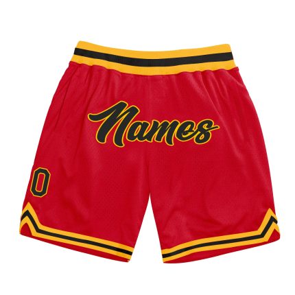 Personalized Red Black-Gold Authentic Throwback Basketball Shorts Team Custom Name and Number