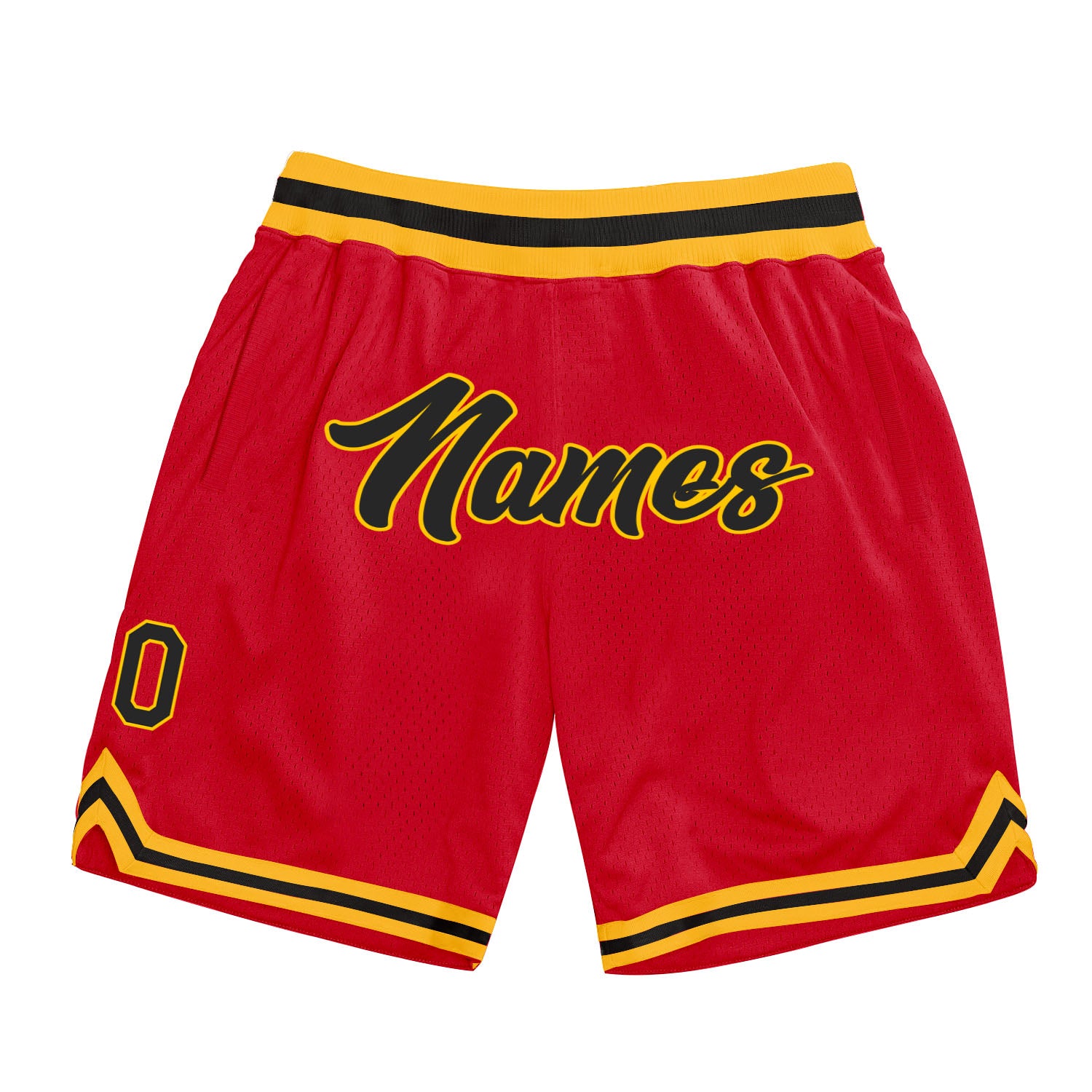 Personalized Red Black-Gold Authentic Throwback Basketball Shorts Team Custom Name and Number