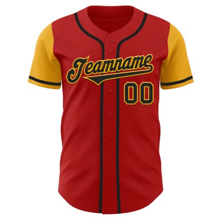 Personalized Red Black-Gold Authentic Two Tone Baseball Jersey Team Custom Name and Number