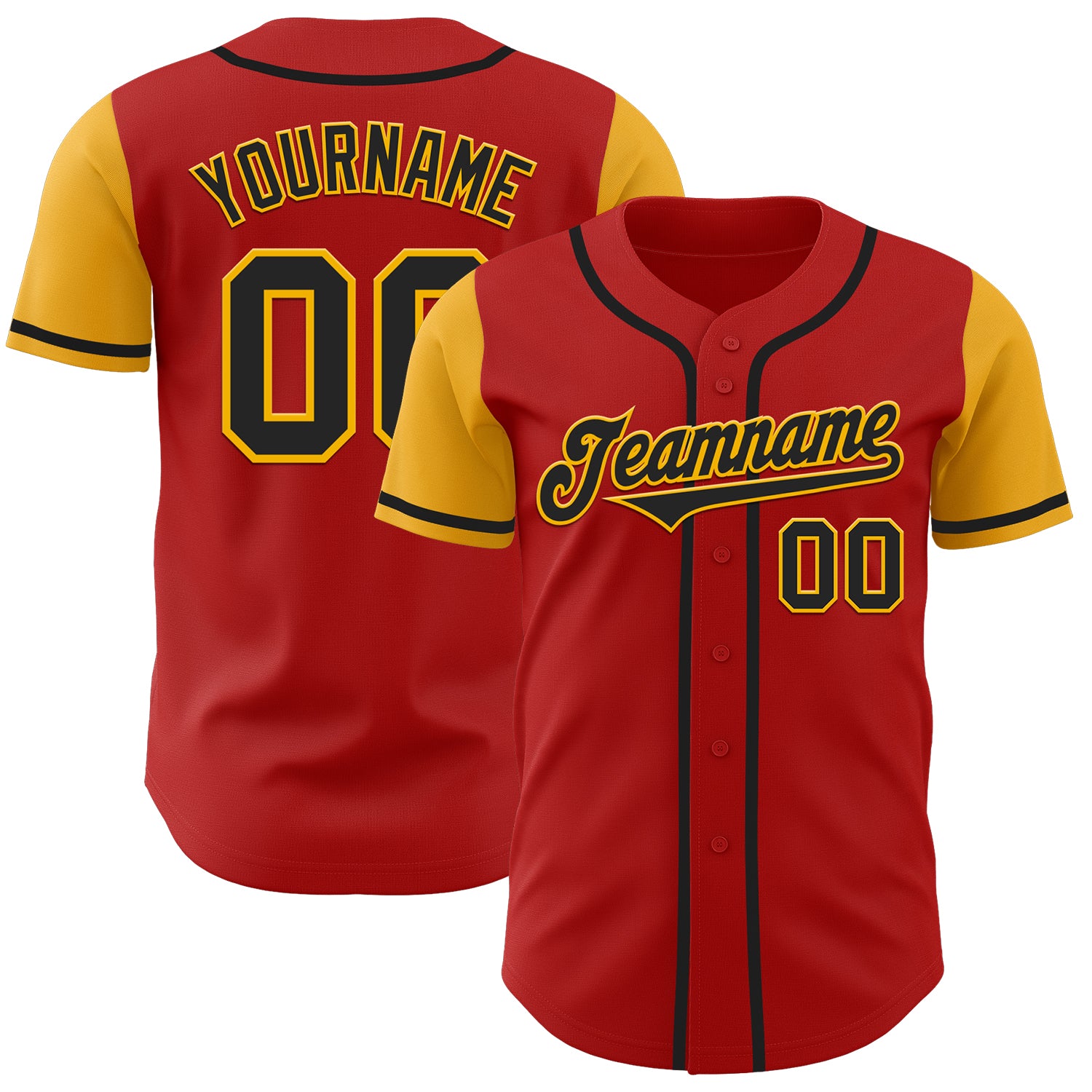 Personalized Red Black-Gold Authentic Two Tone Baseball Jersey Team Custom Name and Number