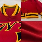 Personalized Red Black-Gold Bomber Full-Snap Varsity Letterman Jacket Team Custom Name and Number
