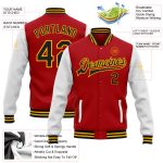 Personalized Red Black-Gold Bomber Full-Snap Varsity Letterman Two Tone Jacket