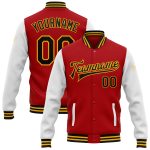 Personalized Red Black-Gold Bomber Full-Snap Varsity Letterman Two Tone Jacket