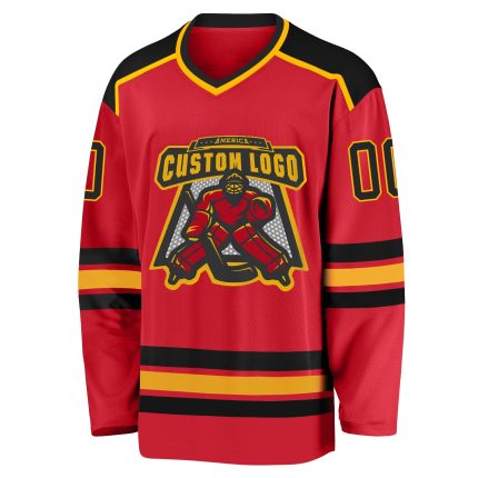 Personalized Red Black-Gold Hockey Jersey