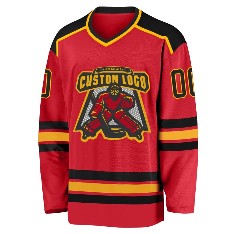 Personalized Red Black-Gold Hockey Jersey