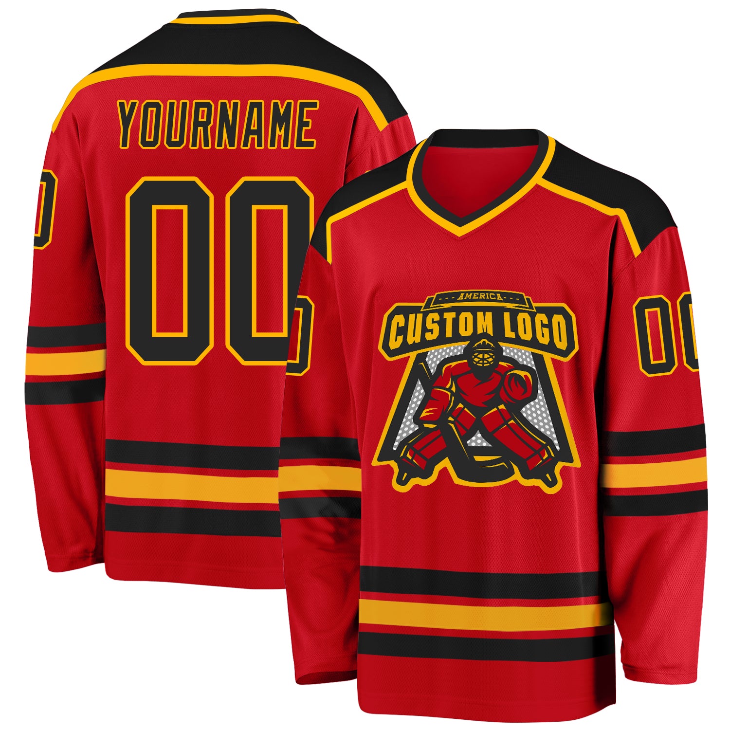 Personalized Red Black-Gold Hockey Jersey