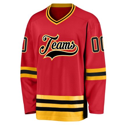 Personalized Red Black-Gold Hockey Jersey Team Custom Name and Number