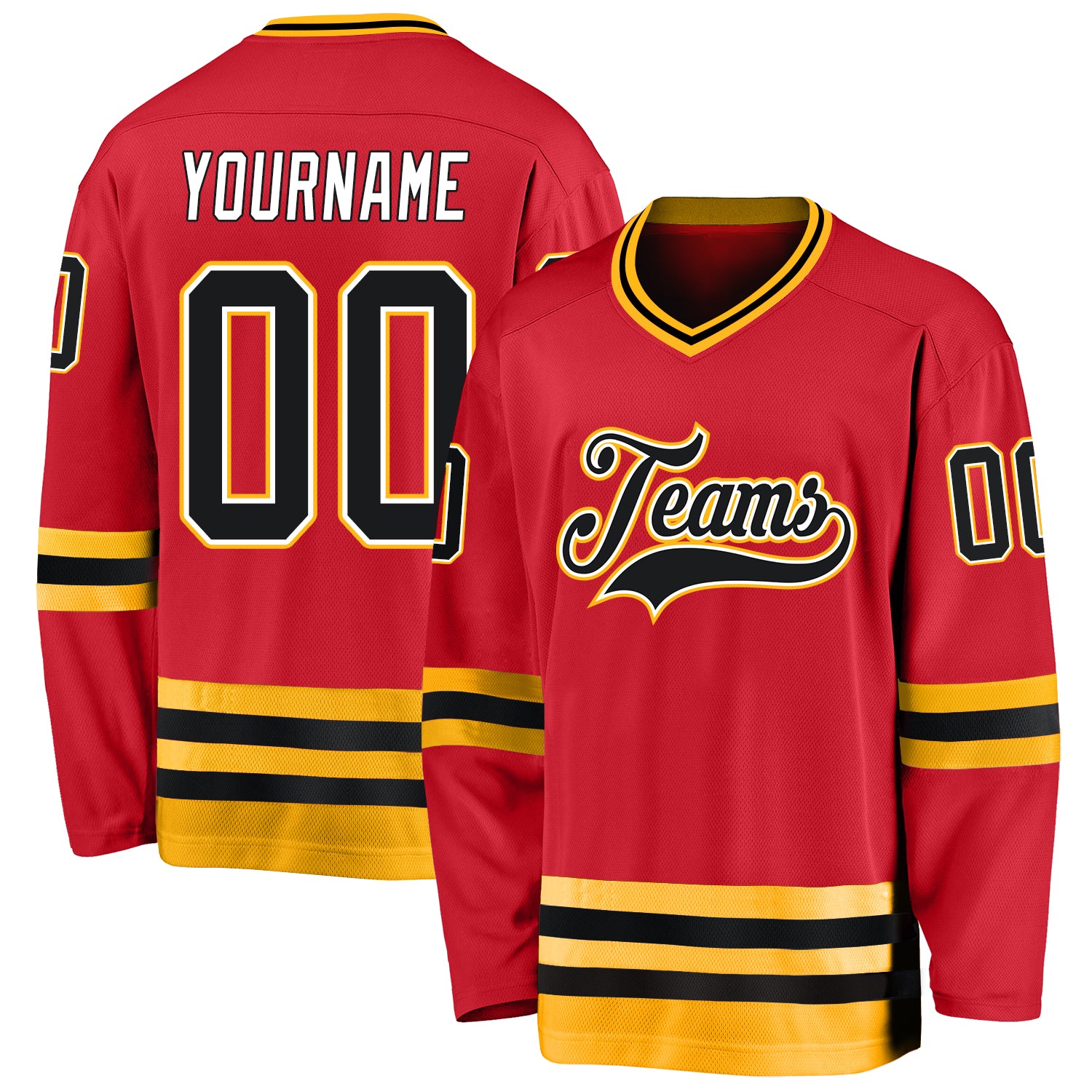 Personalized Red Black-Gold Hockey Jersey Team Custom Name and Number