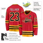 Personalized Red Black-Gold Hockey Jersey Team Custom Name and Number