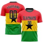 Personalized Red Black Gold-Kelly Green Sublimation Ghanaian Flag Soccer Uniform Jersey Team Custom Name and Number